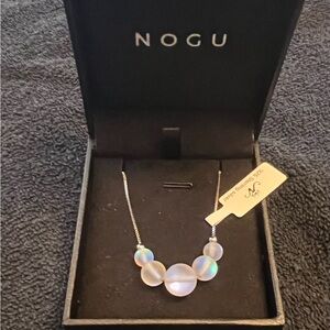 NOGU Rainbow White Mermaid Glass Necklace .925 Sterling Silver. New